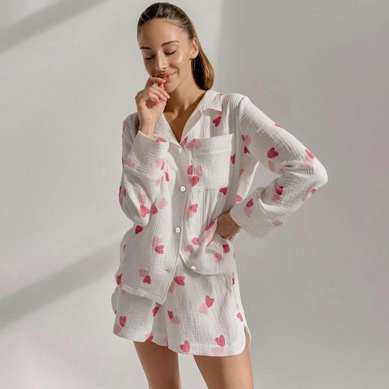 Split Pure Cotton Shorts Factory Directly Button Long Sleeve Pajamas Manufacturer Crepe Pajamas Set Wholesale