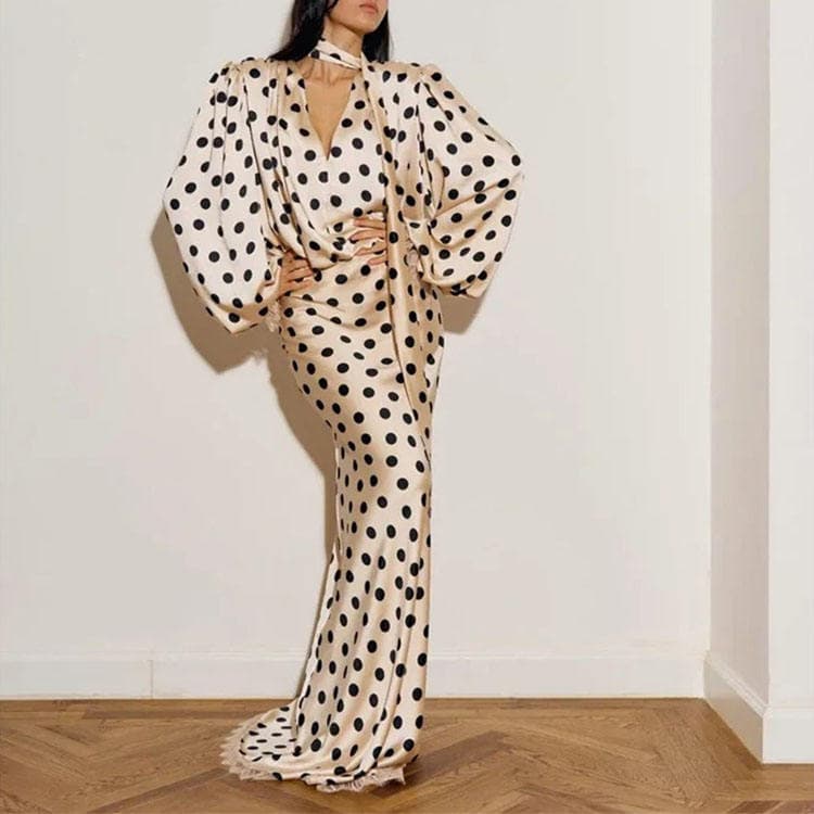 Wenshuo 2026 Summer New Women Clothing Retro Polka Dot V Neck Puff Sleeve Slim Waist Women Casual Dress With Ribbon