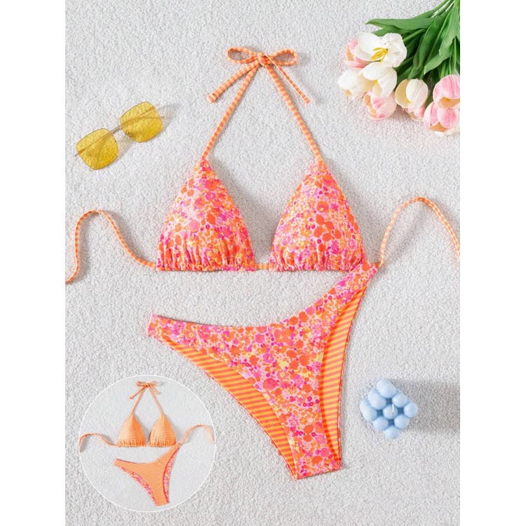 Wholesale Reversible Swimsuits Fashionable Floral-Print Bikini Sets for Women Beach Vacations