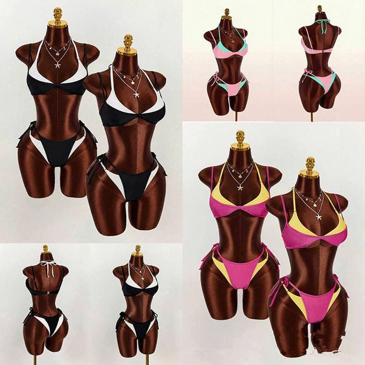 Factory Wholesale Beach Bikinis Bright Colored Sexy Triangle Swimsuits Sexy High-Cut Beach Vacation Bikinis