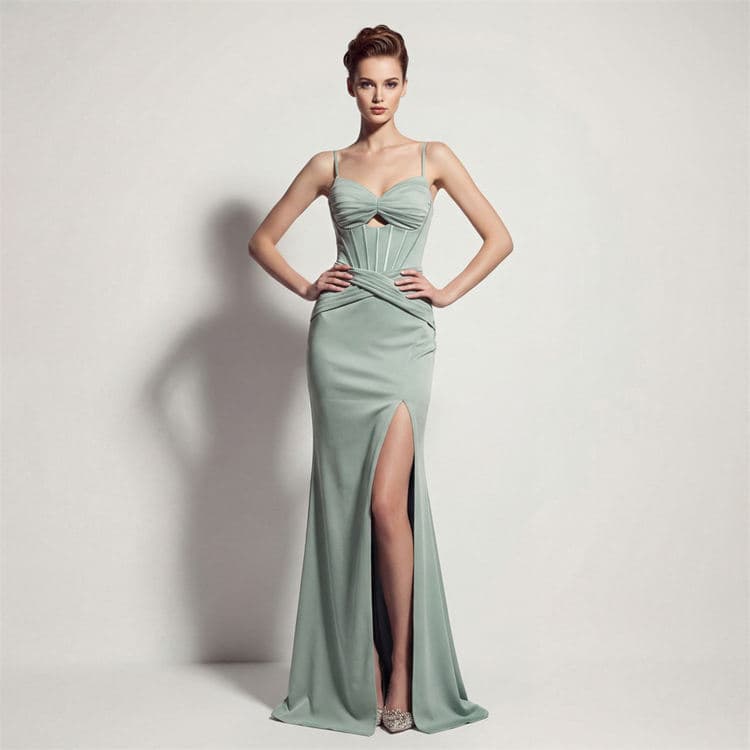 Wenshuo Satin Split Maxi Dress Wholesale Elegant Evening Dress Custom logo High Quality slip Dress Factory Directly