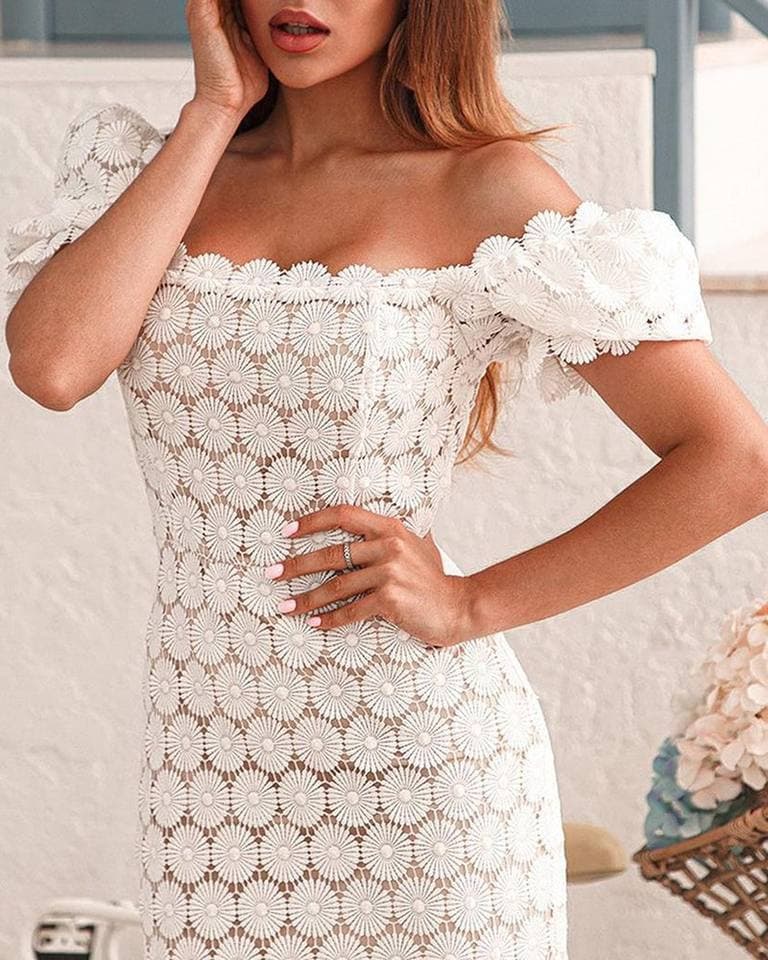 2023 Fashion Elegant Dress Hollow Square Neck Skirt Solid Color Tube Top Skirt Lace Sexy Skirt Casual Dress
