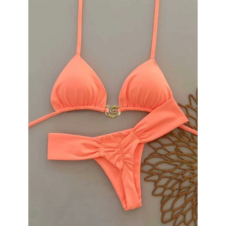 2026 New Sexy Orange Bikini Tie-Side Beach & Spa Swimwear Sexy Thong Brazilian Bikini