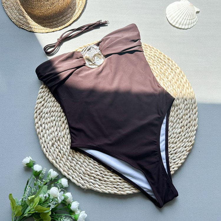 New Solid Color One Piece Swimsuit Sexy High Cut Bikini Tube Top Bikini Swimwear