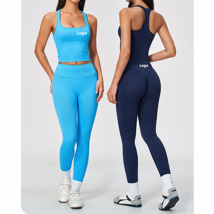 Nylon Spandex Quick Dry Workout Set Seamess Tank Top and High Waist Legging 2 Piece Yoga Set