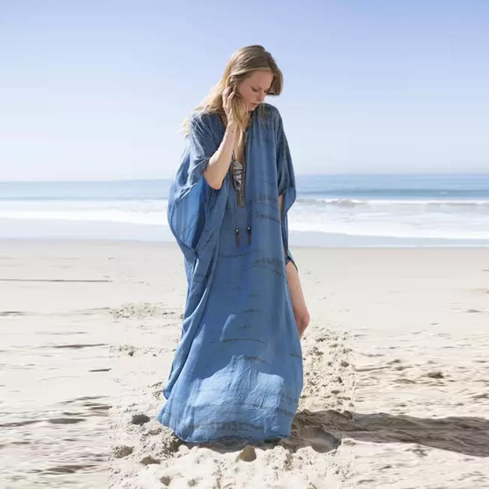 Women Beach Blouse Chiffon Print Loose Robe Vacation Beach Skirt Bikini Sunscreen Swimsuit