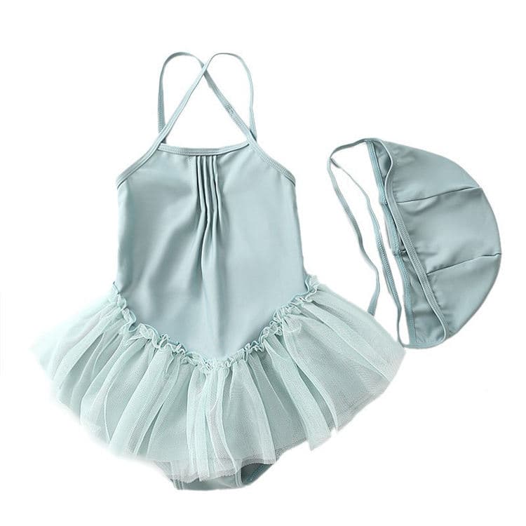 Candy Color Princess Style Swimwear Kids Cute Baby Swimwear Girls Dress With Hat 2024 New Fashion