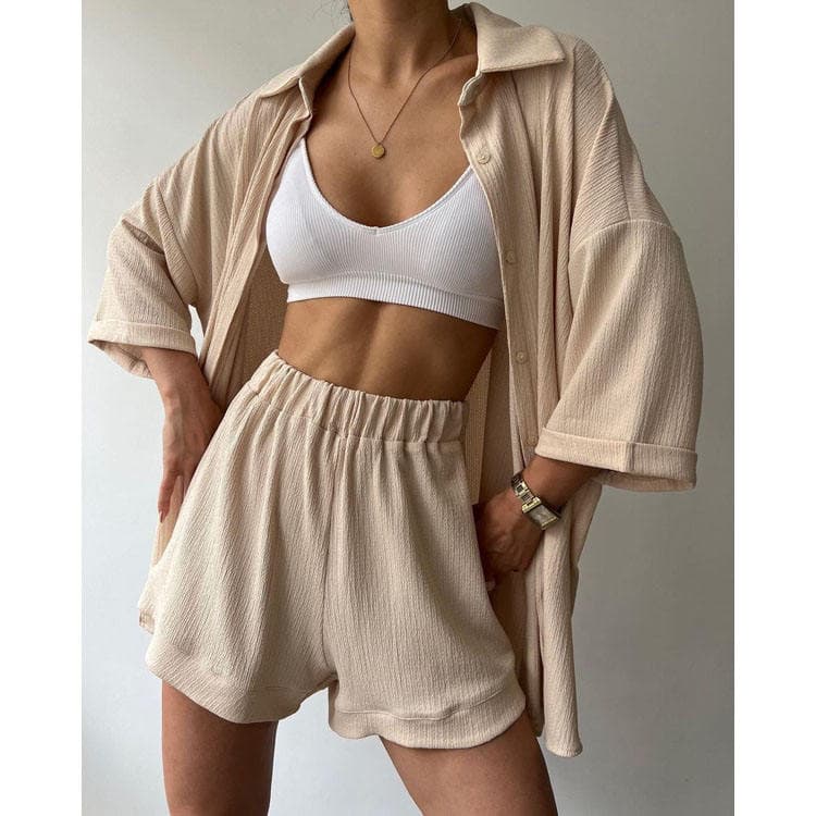 Wenshuo Loose Short Sleeve Set Wholesale Elastic Waist Shorts Custom logo Casual Women Set Factory Directly