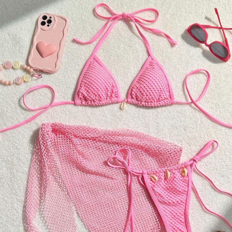 HOT Popular Solid Color 3 Piece Bikini Latest Designer Swimsuit Candy Color Beachwear for Women
