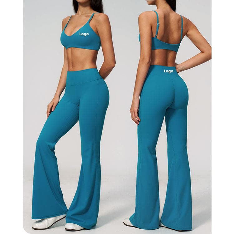 Peached Fabric Yogawear 70 Nylon 30 Spandex Plain Color Bra and Wide Legging 2 Piece Yoga Set