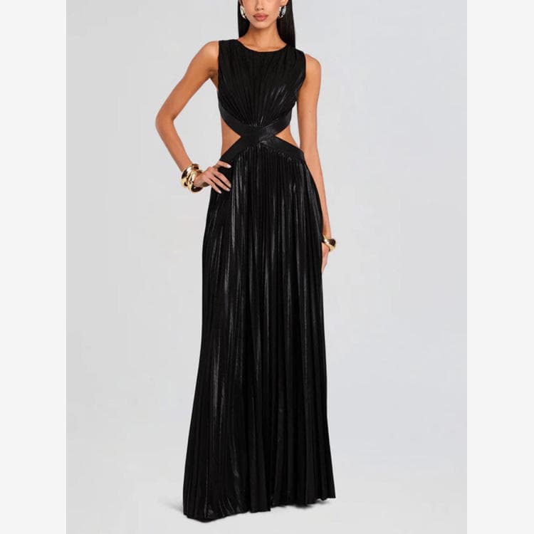 Wenshuo Pleated Sleeveless Dress Wholesale Solid Color Evening Dress Custom logo Sexy Backless Dress Factory Direct
