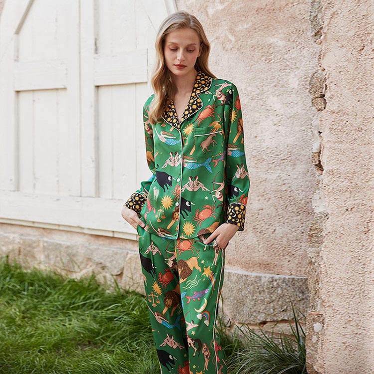2026 New Long Sleeve Print Pajamas Two Piece Women Home Wear Autumn
