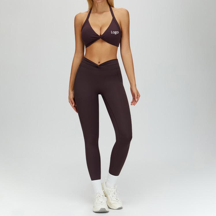 Nude Feel Sports Activewear Twist Bra and Legging 2 Piece Women Yoga Set