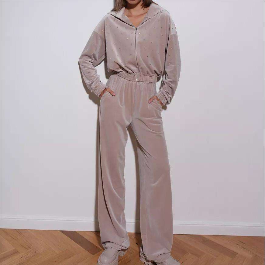 Hooded Solid Color Sportswear 2025 New Velvet Sweatshirt Factory Directly Soft Drawstring Trousers Wholesale