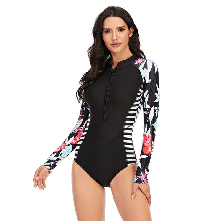 One Piece Long Sleeved Sexy Swimwear Hot Spring Diving Suit Sunscreen Surfing Suit