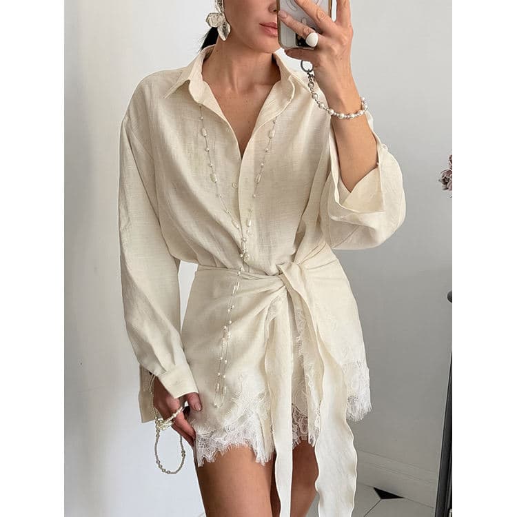 Wenshuo Long Sleeve Shirt Wholesale Women Lace Set Custom logo Solid Color Set Factory Directly