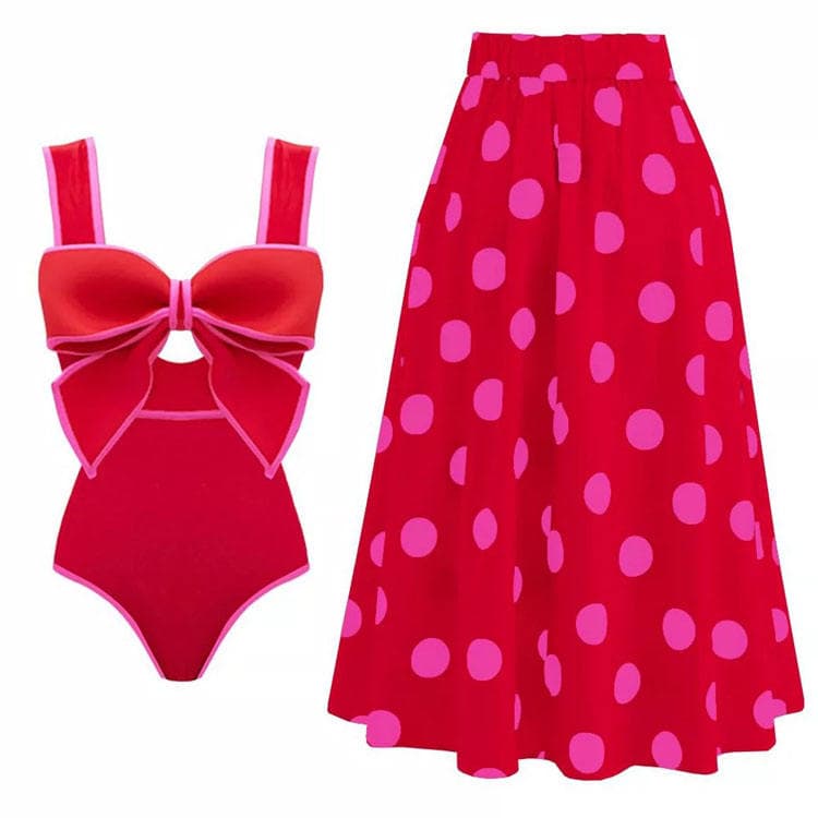 Sexy One Piece Swimsuit Lace up Swimwear Hot Spring Chiffon Beach Skirt Swimsuit Elegant Bikini