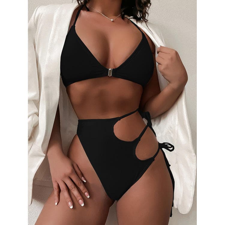 New Black Bikini Sexy Triangle Swimsuit Hollowed Swimsuit for Women
