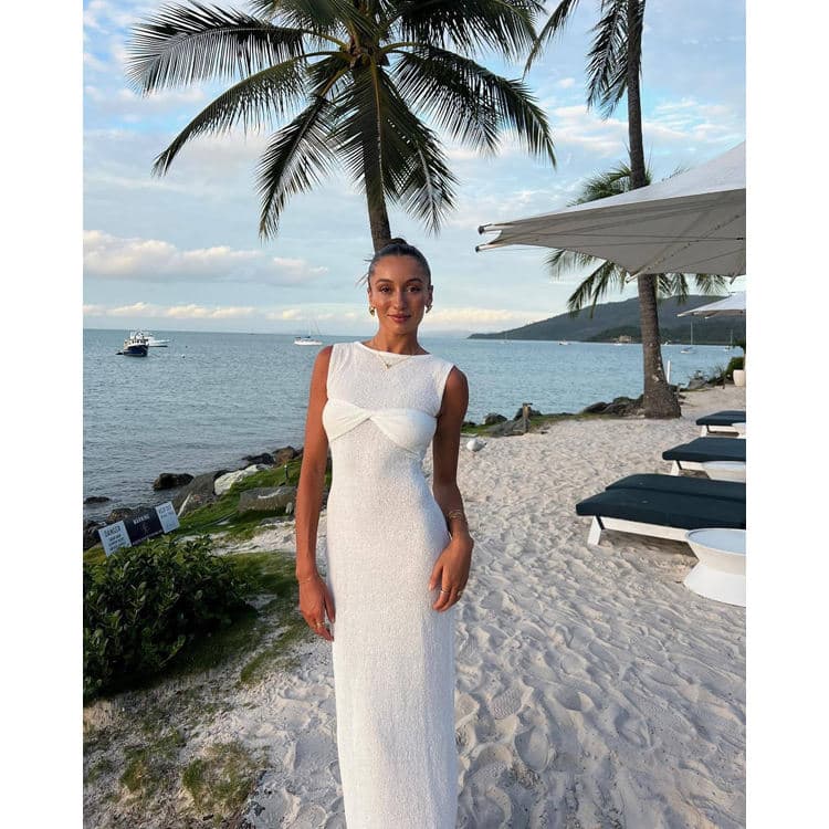 Cotton Casual Dress Sleeveless Tight Long Women Knitted Dress Solid Color Beach Dress Women Clothing Wholesale