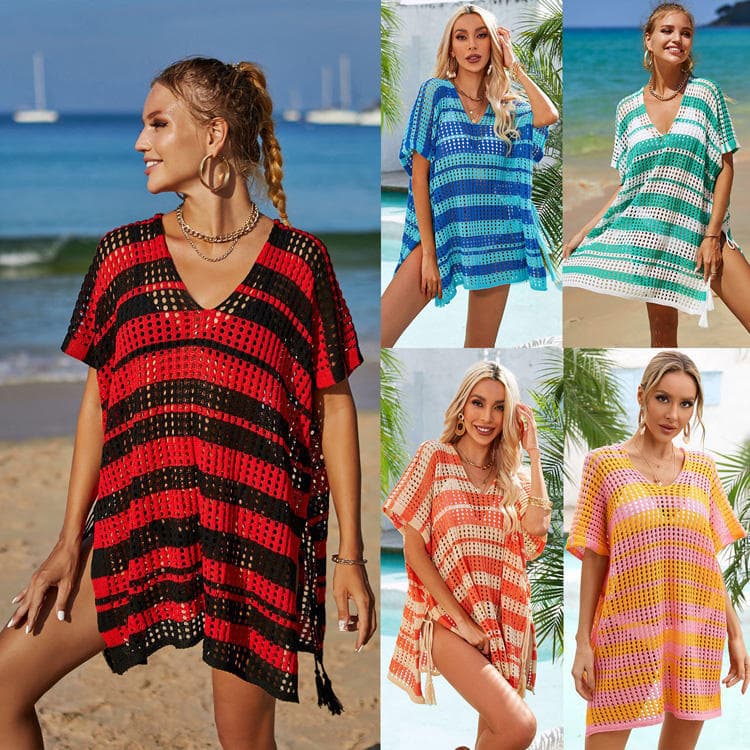 New Patchwork Design Beach Cover Ups Sexy Hollowed Bikini Cover Ups Bandage Knitted Cover Ups