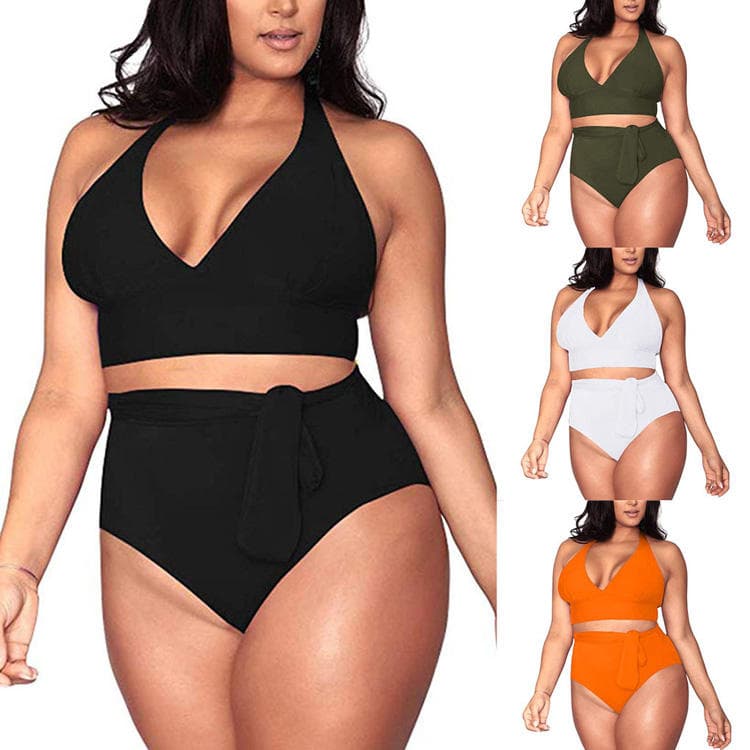 2022 Hot Selling Two Piece Plus Size Swimwear Bandage Sexy Bikini Deep V High Waist Plus Size Swimwear
