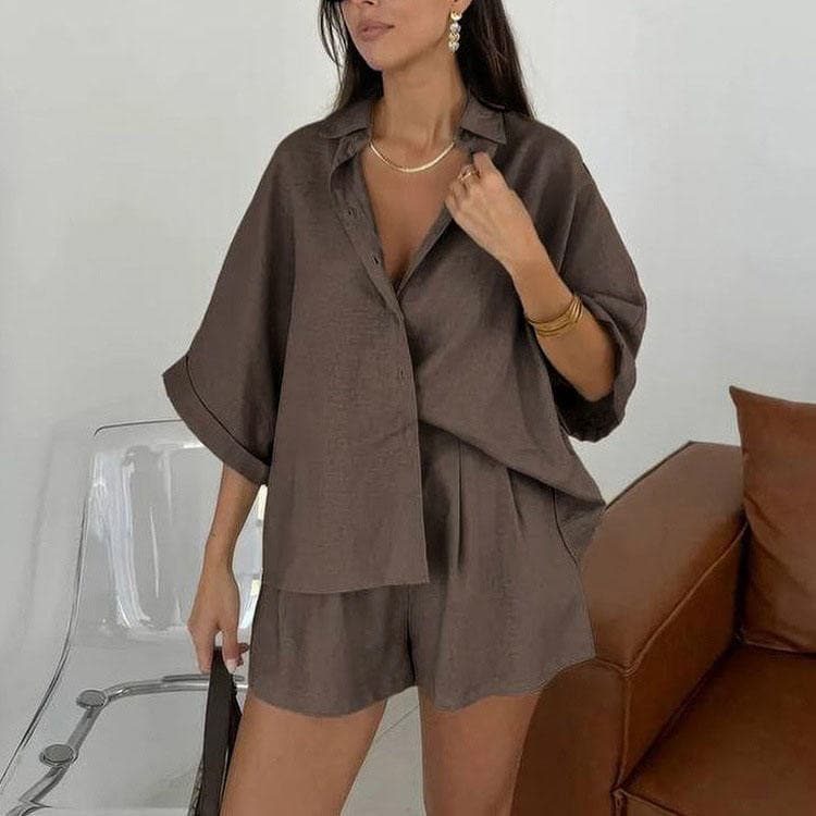 Solid Color High Quality Comfortable Casual Ladies Suit 2025 Loose Cotton Material Daily Girls Suit