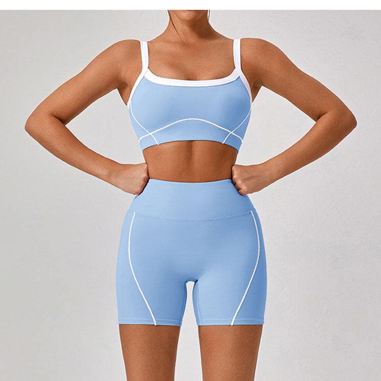 2024 New Style Nude Tight Outdoor Sports Spaghetti Strap Contrast Light Color Suit Sling Girly Striped Yoga Sets