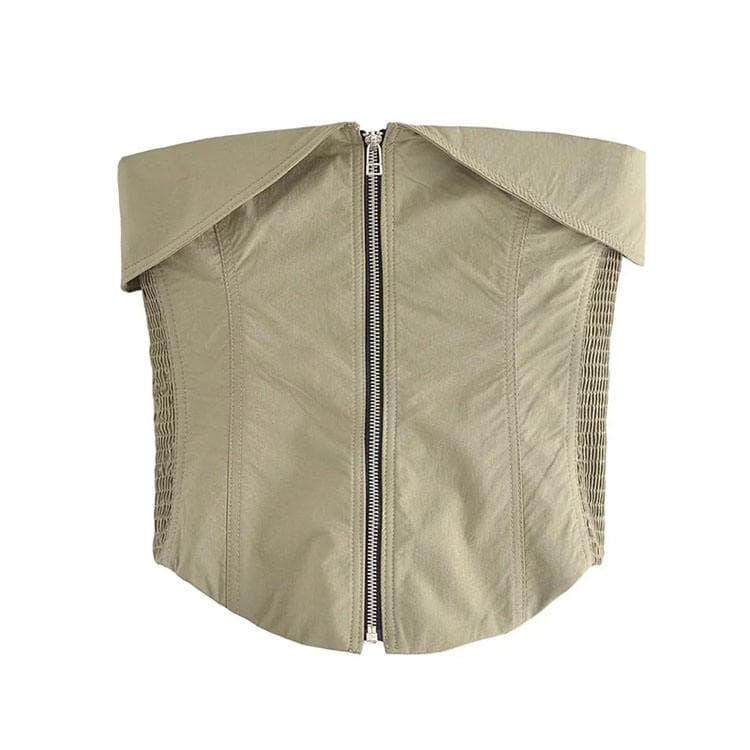 2023 Summer New Women Zipper Tight Chest Thread Decoration Zipper Pants Set