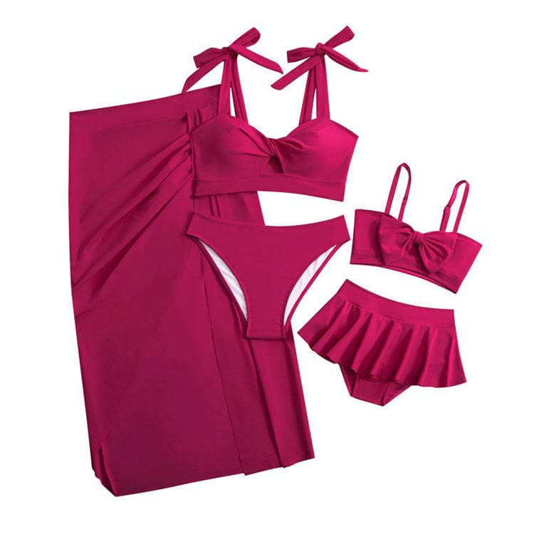 Womans 3 Piece Bikini Set Swimsuit With Skirt Family pink Swimsuit Womans Underwear Bikini Bow Halter Crinkle Triangle Bikini