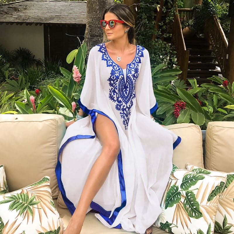 Wholesale Oversize Long Kaftan Chiffon Embroidery Beach Cover up