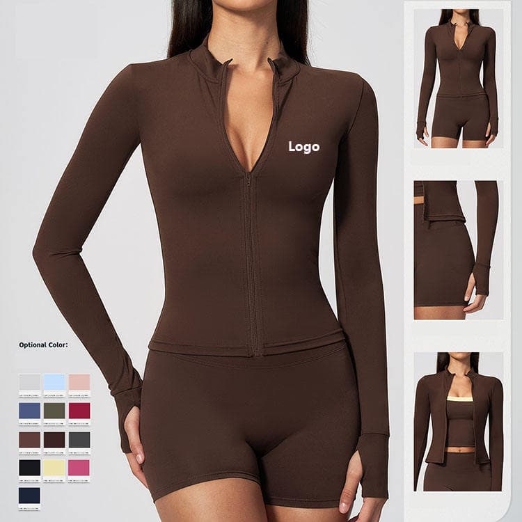 78 Nylon 22 Spandex Nude Feeling Full-zip Compression Running Top Breathable Long Sleeve Yoga Fitness Jacket