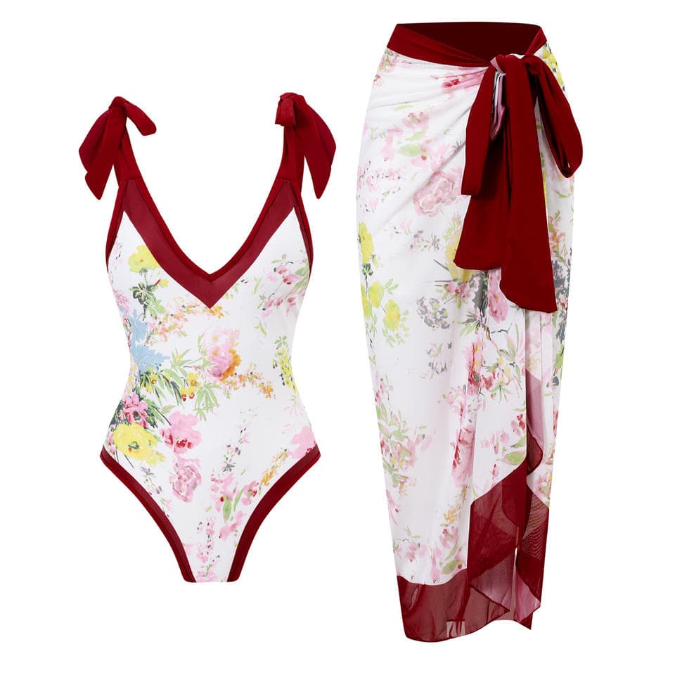 2023 New One Piece Women Tight Fitting and Thin Retro Strap Chiffon Bikini Swimsuit Suit