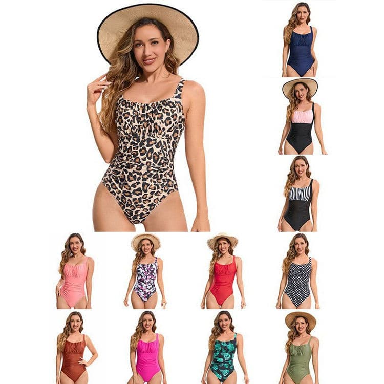 Factory Wholesale Sexy Women Solid Color One Piece Bikini Swimsuit High Waist Fitness Swimwear