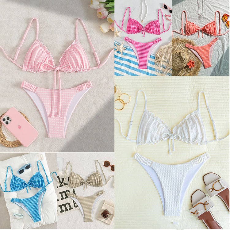 Wholesale Tie Side Triangle Bikini Sexy Women Ruffle-Trim Swimwear Set Hot Selling Triangle Bikini