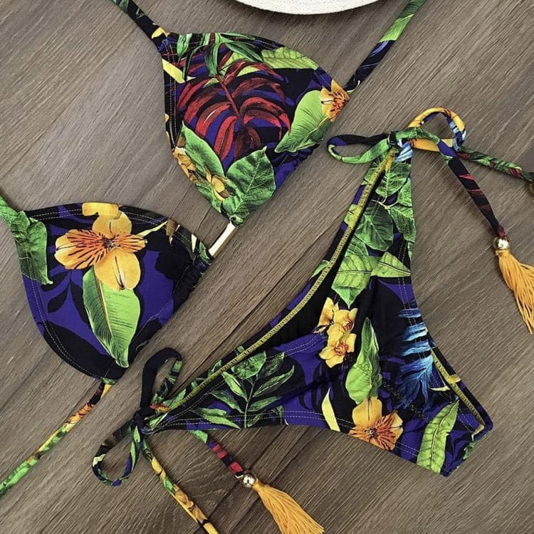 Brazil Two Piece Swimsuit Ladies Printed Swimwear Sexy Triangle Retro Bikini Beachwear