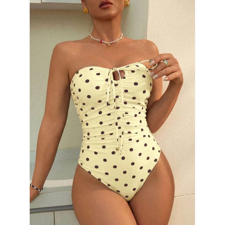 Polka Dot French Style Strapless Sexy Bikini One Pcs 2026 New Fashion Halter Neck High Cut Summer Beach Spa Party Bikini