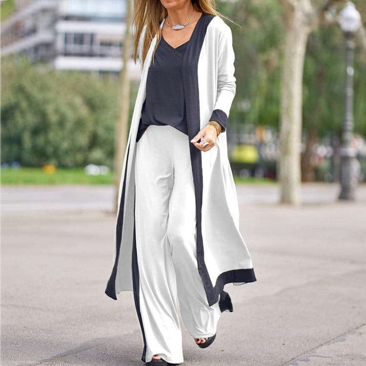 Autumn Fashion Casual Loose Small Suspenders Straight Leg Pants Three Piece Color Matching Cardigan Suit