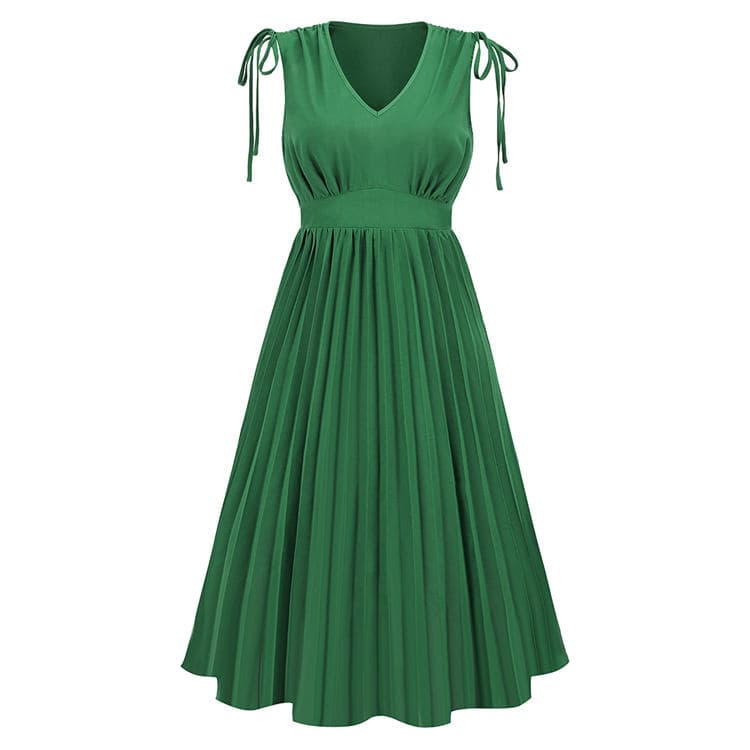Factory Direct Sales of Womens New Sleeveless Slim Pleated Skirt Sexy V-neck Dress