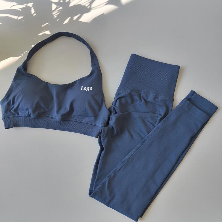 90 Nylon 10 Spandex Plain Color Seamless Bra and Legging 2 Piece Yoga Set