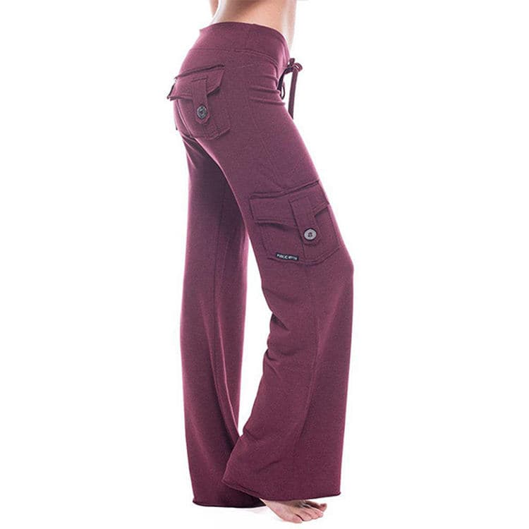 Wholesale Solid Color Elastic Yoga Pants Button Pockets Casual Yoga Pants Comfortable Casual Pants