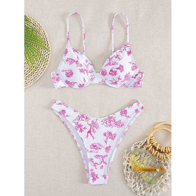 2024 New Sweet Pure Desire Style Bikini Floral Two Piece Holiday Swimsuit for Women