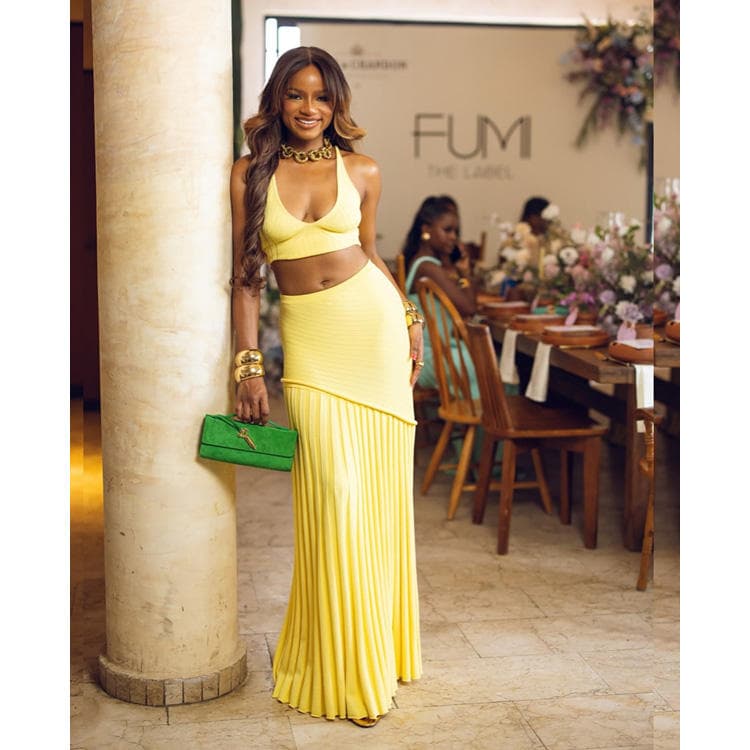 2025 Hot Selling New Style V Neck Women Knit Set Knitted Camisole and Slim Pleated Long Skirt Women Wool Suit Women Casual Set
