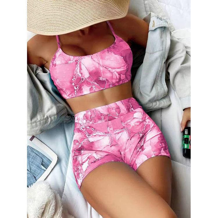 New Marble Patterned Bikini Tie Dye Sexy Two Piece Swimsuit High Waist Bathing Suit