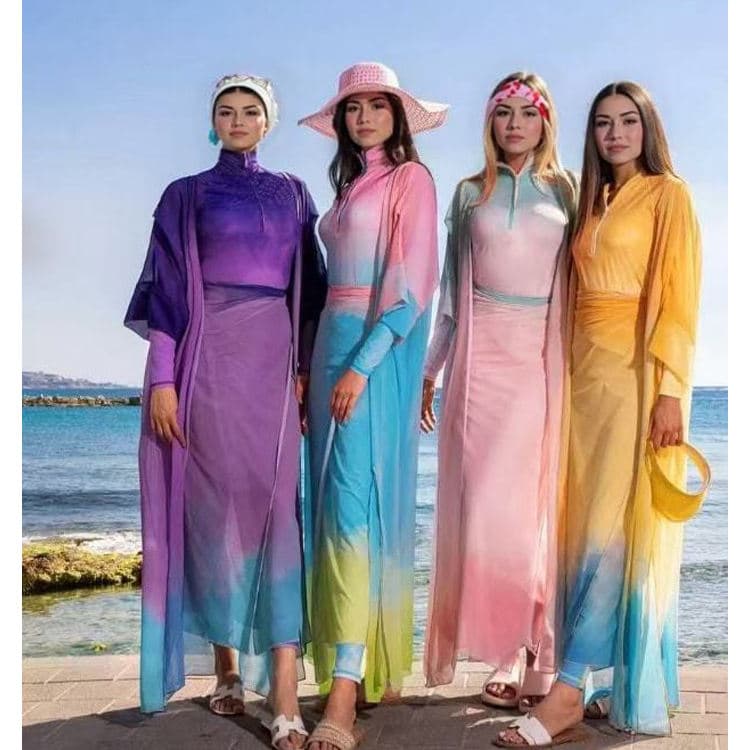 Wholesale Gradient Colored Bathing Suit Long-Sleeved Full-Length Modest Swimsuits