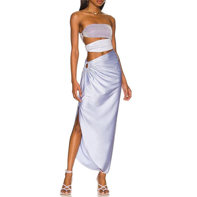 New Sexy and Graceful Pearl Halter Two Pieces Bikini With Swim Dress Women Swimsuit Swimwear