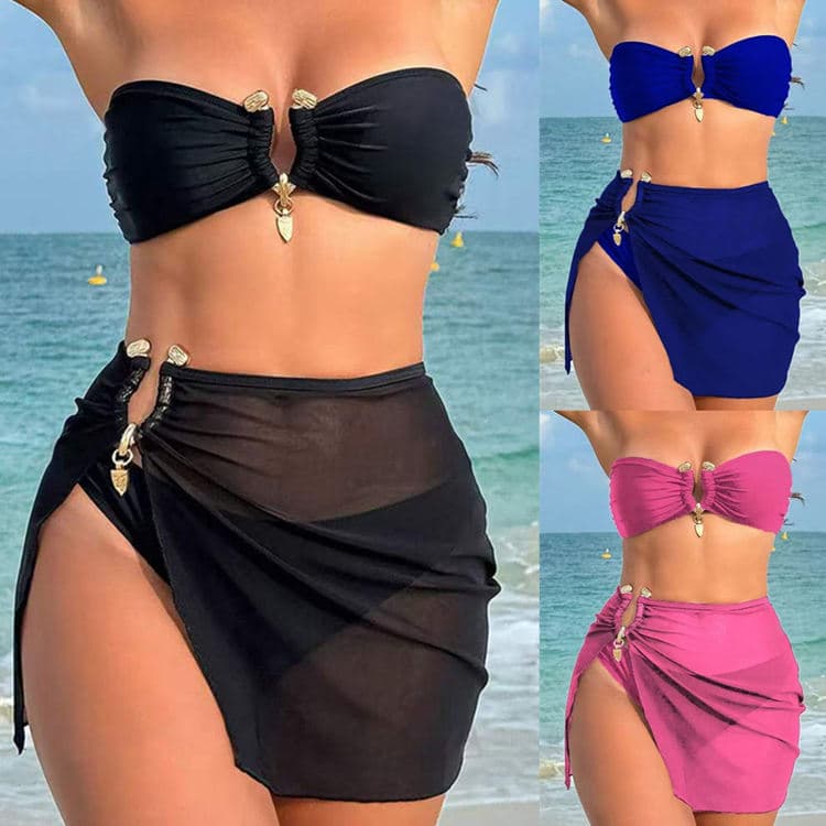 Factory Customized 2025 Swimsuit Solid Color Metal Bikini Sexy Tube Top Bikini Swimwear