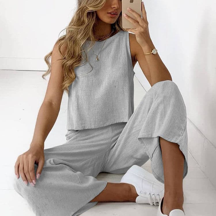 New Cotton Linen Casual Fashion Women Top Suit Women Fashion Two Piece Set