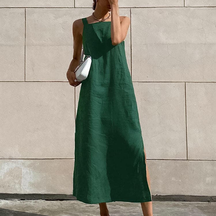 Wenshuo Casual Cotton Linen Dress Wholesale Square Neck Dress Custom logo Solid Color Dress Factory Directly