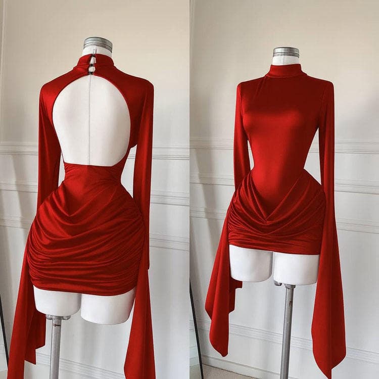 Wenshuo Solid Color Evening Dress Wholesale Long Sleeve Dress Custom logo Satin Pleated Dress Factory Directly