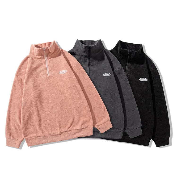 New Fashion Unisex Thick Solid Color Sweater Plus Size Pullover Fleece Pullover Half Zip